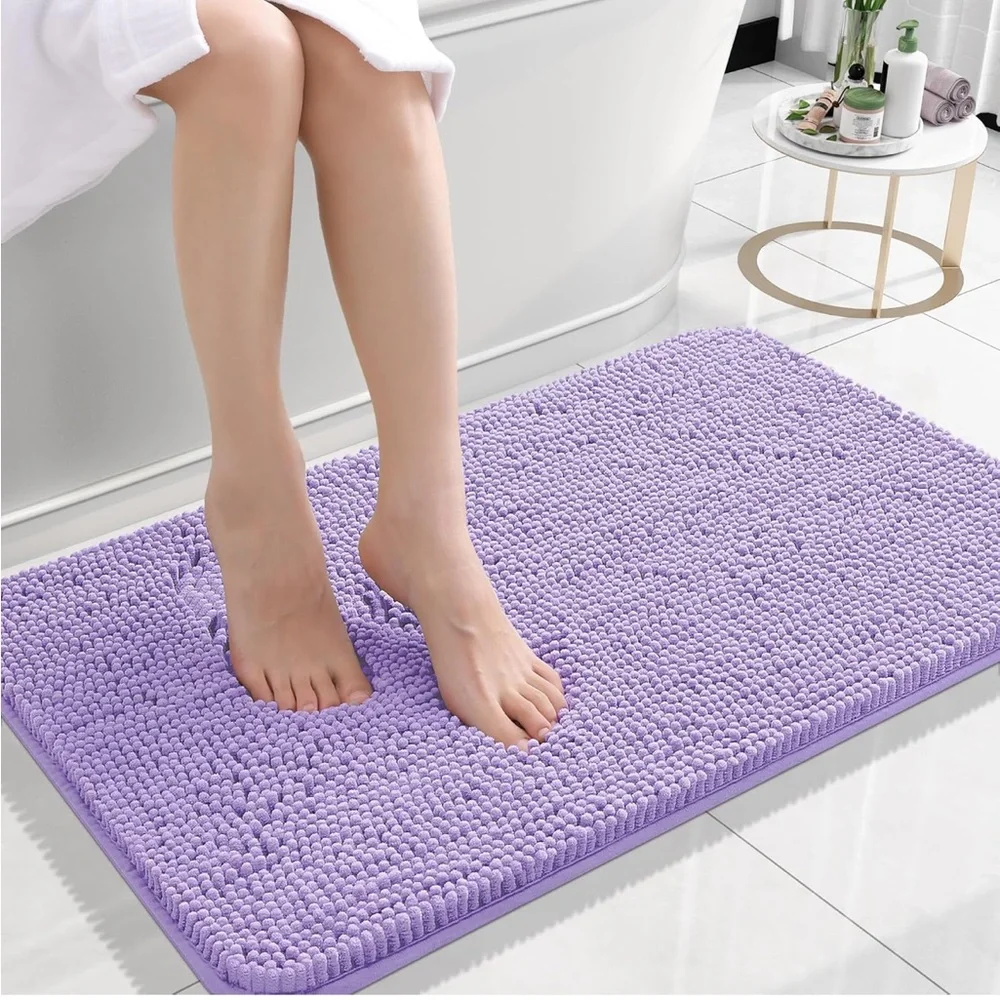 Plush Purple Chenille Bath Mat with Absorbent Texture 24x16